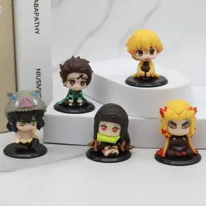 Figure Toy Anime Kimetsu no Yaiba Q Version Sitting Tanjiro Nidouzi Inosuke Zenizu PVD Figurine Model Doll Gifts
