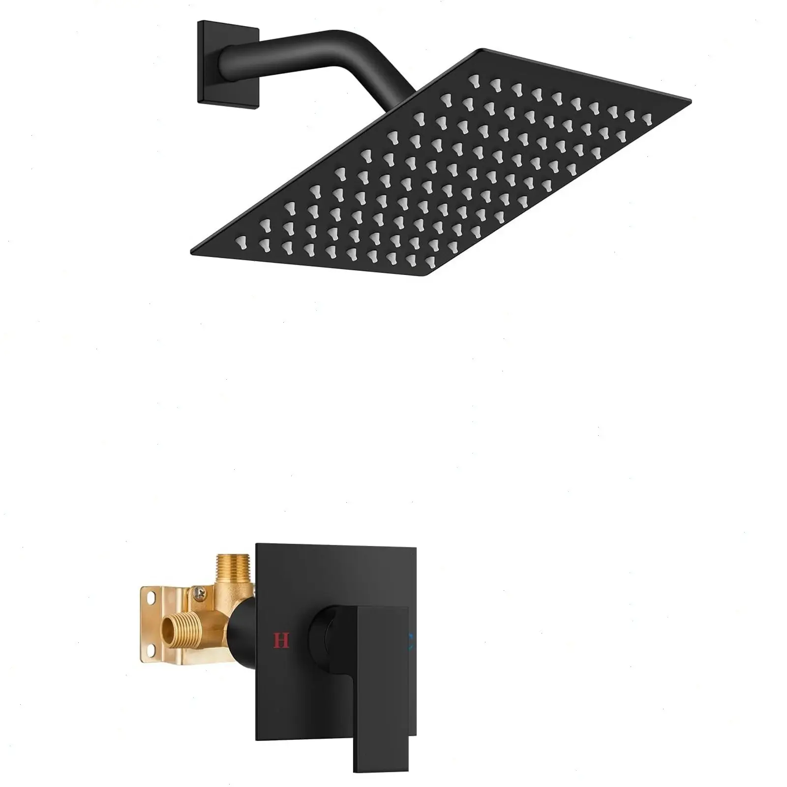 8 Inch Square Rain Shower Faucet Set with Valve, Matte Black, SUS304 shower head, brass rough-in valve, single-handle control Shower Set