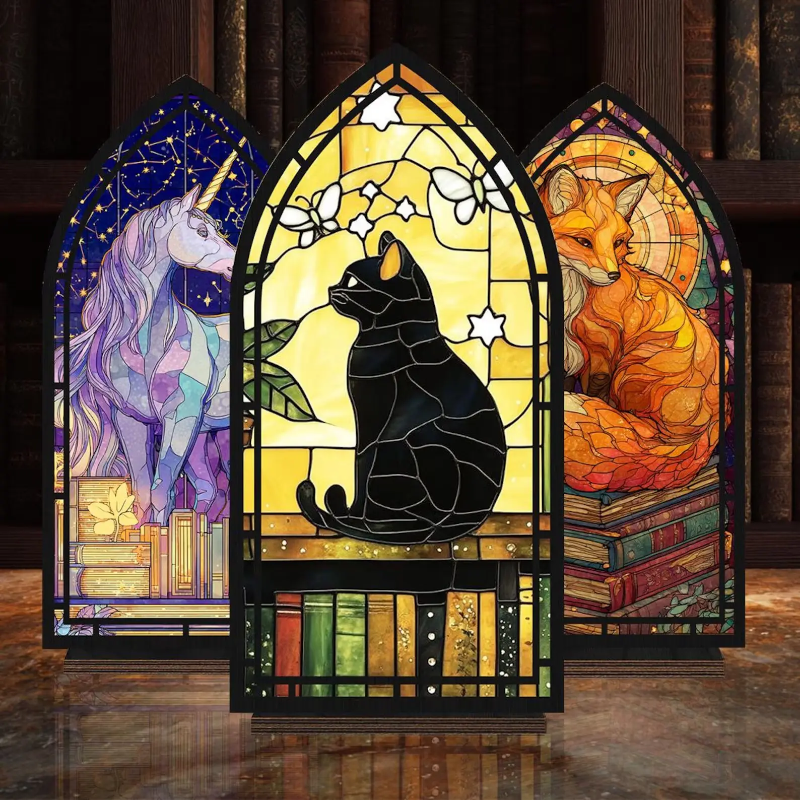 Fantasy Book Nook & Suncatcher Candle Holder – Glowing Library Insert, Cozy Bookshelf Diorama, Miniature Reading Nook Gift for Book Lovers (No Candle)