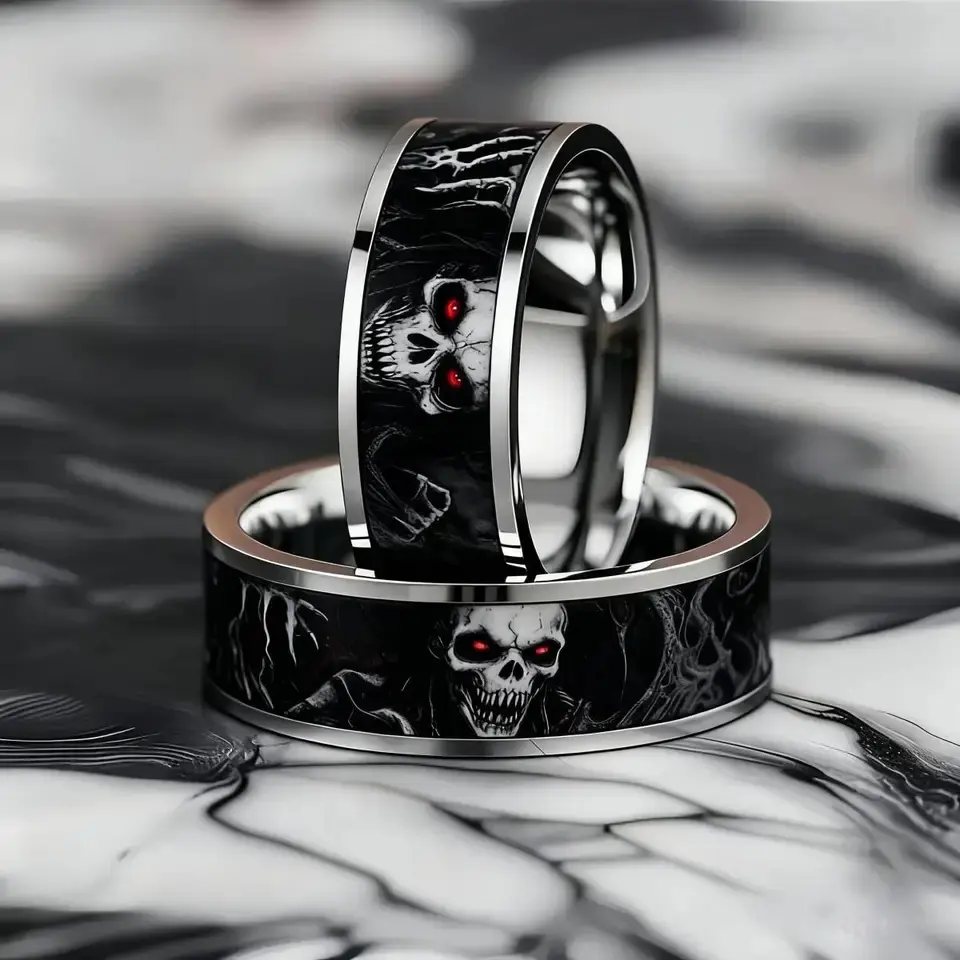 Gothic Punk Grim Reaper Skull Head Ring VIntage Stainless Steel Rings for Men Women Cool Rock Biker Party Jewelry Halloween Gift