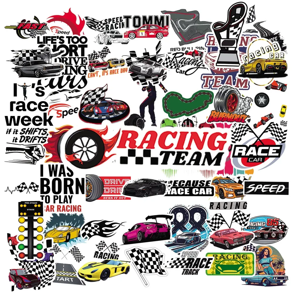 50Pcs Racing Car Stickers, JDM Drift Vinyl Decals, Waterproof Race Flag Cool Sticker Pack, Automotive Decor for Car Dashboard, Motorcycle Helmet, Laptop, Water Bottle, Luggage, Skateboard, Trendy Stickers for Car Lovers Teens Men #SkateboardStickers
