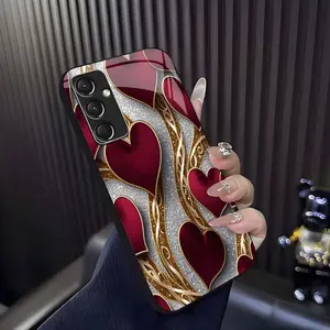 Luxurious romantic heart case for Galaxy A14 5G, elegant gold trim love pattern cover, best gift for her—anniversary, aesthetic phone accessory —975