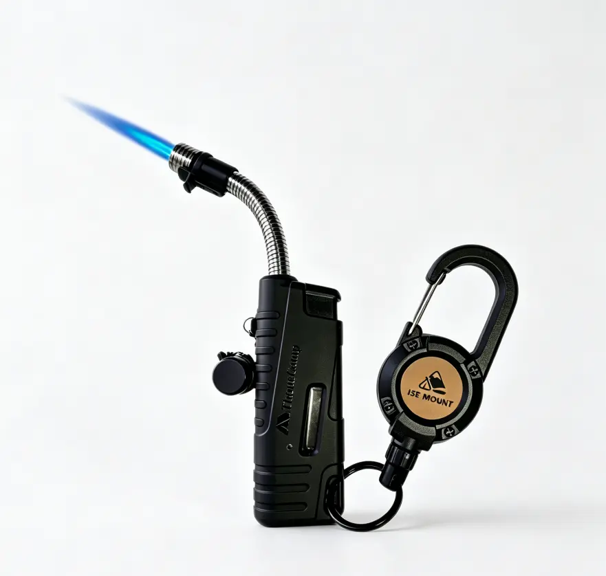 Windproof Detachable Torch Lighters with Adjustable Retractable Carabiner Clip, Portable Multifunctional Butane Fuel Tool for Men, Outdoor Camping & Hiking, Windproof Detachable Lighter, Hiking Tools, Removable Windproof Cover