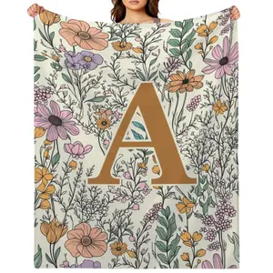 JXREQ Throw Blanket Initial Letter J Personalized Monogrammed Gifts for Women Teen Girls Frends, Boho Floral Throw Blankets for Bed Sofa Living Room Office Monogrammed Blanket Holiday Gift