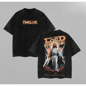 May The Lord Be With You Christian Washed Oversized T-Shirt - Jesus Easter Streetwear Gym Menswear, Unisex Christian Apparel Top