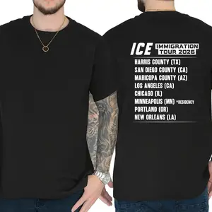 ICE Immigration Tour 2026 T-Shirt, Political Statement Graphic Tee, USA Cities List Shirt, Unisex Cotton Top, Streetwear Protest Style