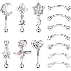 FUNRUN 13Pcs Rook Piercing Jewelry Trendy Eyebrow  Lip and Cartilage Rings for Women  Made of Surgical Steel Curbed Barbells with Colorful Ball Ends