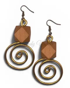 Desiree Earrings Gold w/ Camel Tone Wood Bead - Handcrafted, Lightweight Design, Comfortable Fit, Female Earrings, Casual Style