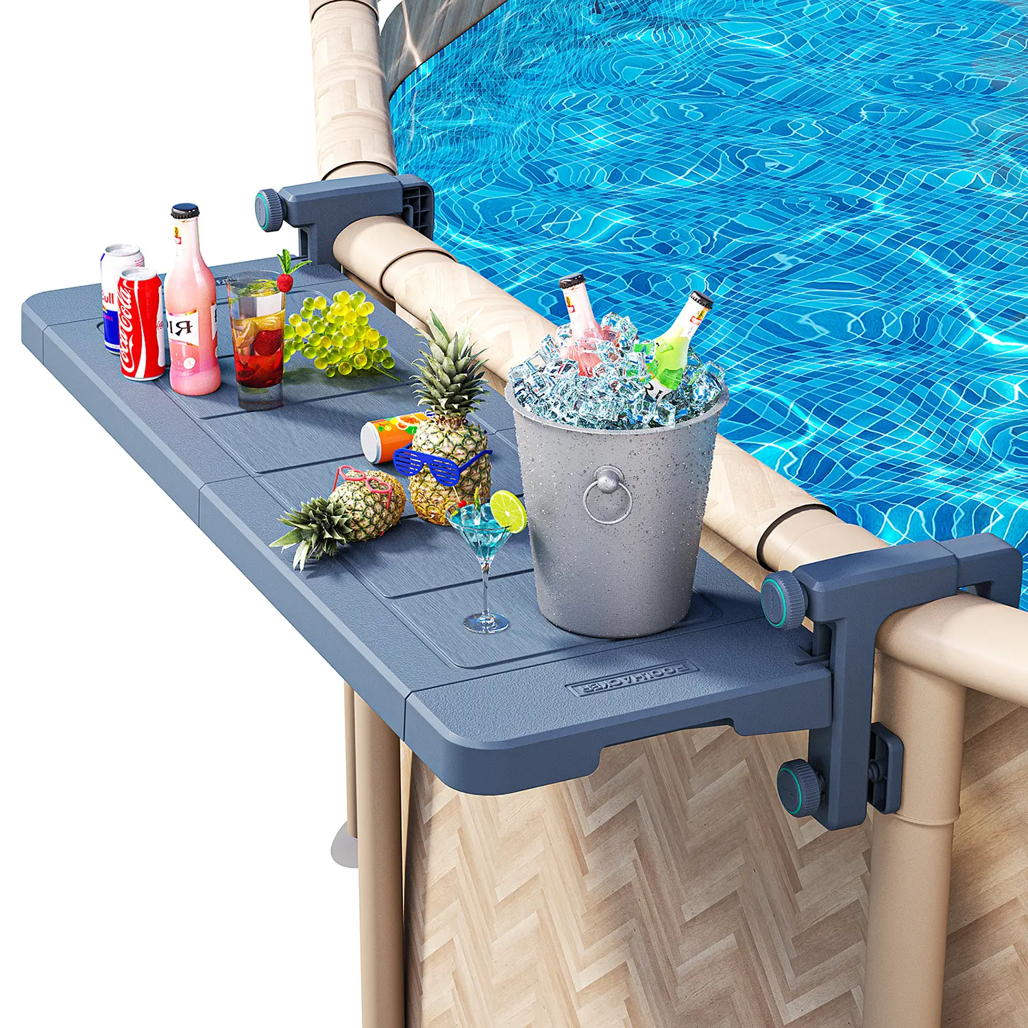 Poolside Bar, Swim Up Bar Exclusively for Above-Ground【Round & Oval 】 Pools. Patio Poolside Table Smart Fold Easy Maintenance, Weather Resistant Stable Tabletop