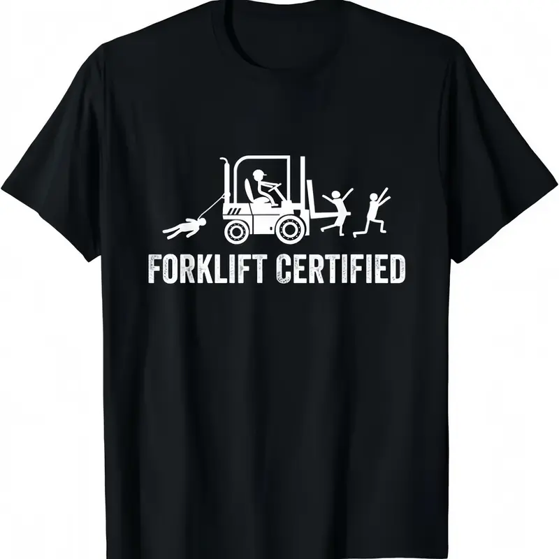 Men's Fitted Casual Round Neck Short-Sleeve Cotton T-Shirt - Funny Chicken Forklift Certified Operator Graphic, Lightweight Summer Outdoor Top, Mens Gift for Him to Pair with Jeans, Mens Gifts, Gifts For Him
