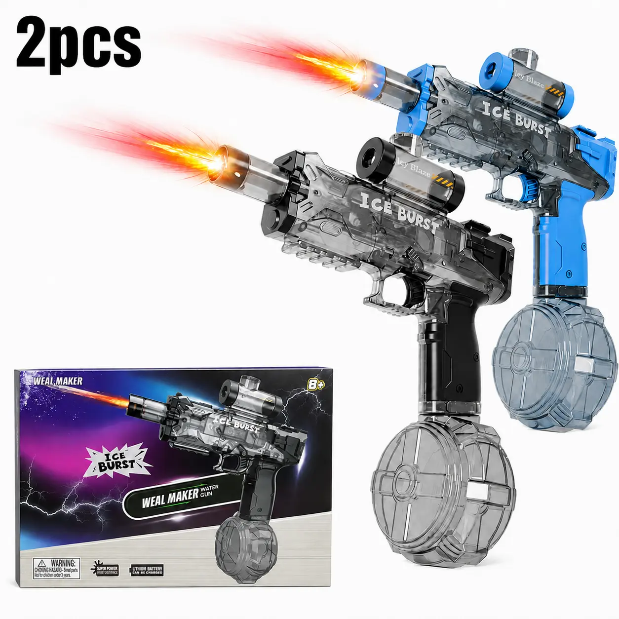 Electric LED Water Blaster for Kids – High-Capacity Light-Up Water Gun with Flame Effect, Durable Battery-Powered Rechargeable Automatic Waterblasters Waterguns