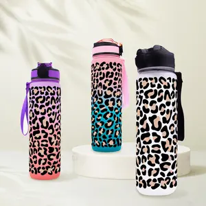 Leopard Print Water Bottle, 1 Count 32oz Leakproof Water Bottle with Straw & Handle, Drinking Cup for Home Office School Outdoor Camping, Drinkware