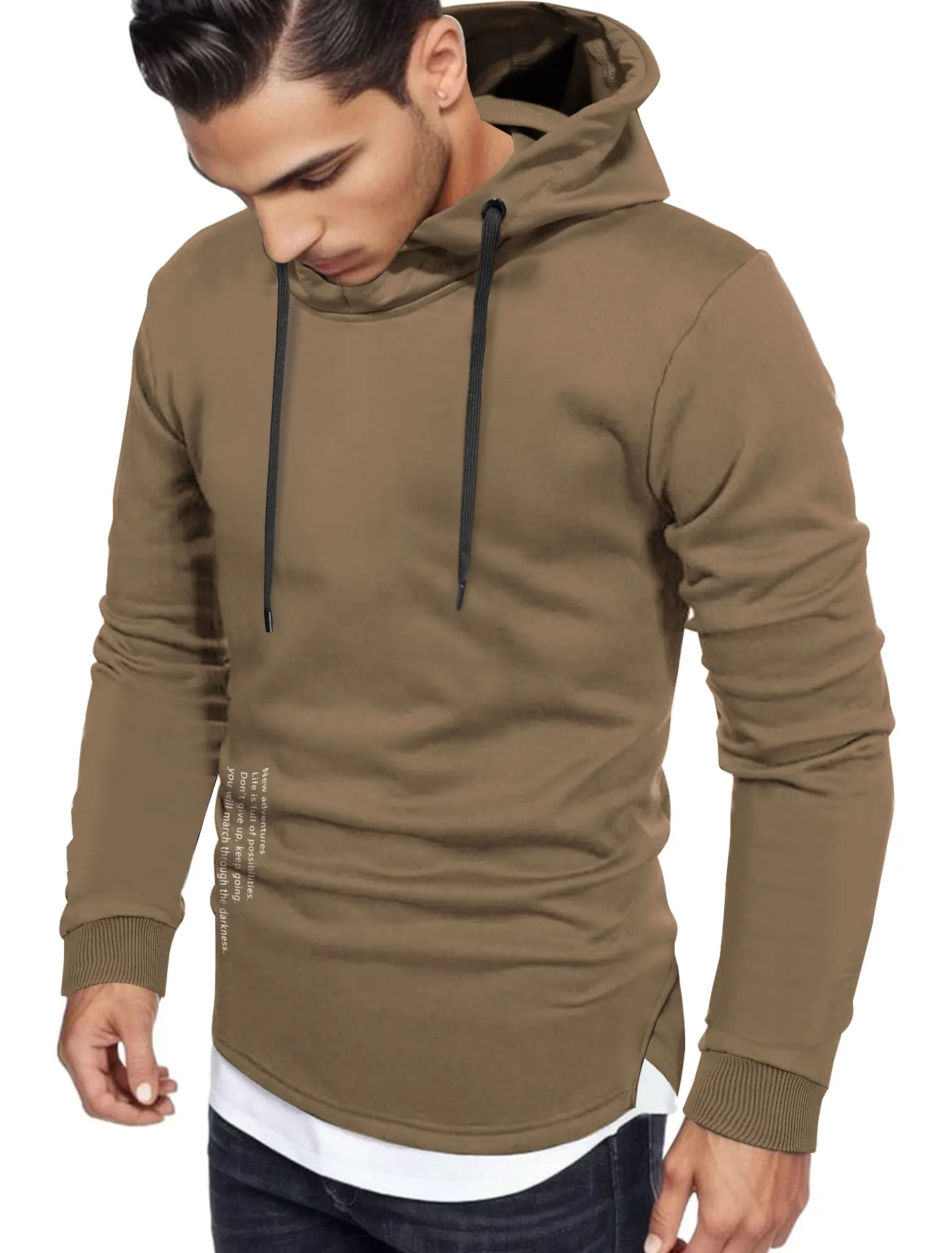 Men's Hooded Sweatshirt with Drawstring Detail, Casual Fit Design, Comfortable Daily Wear & Home Use, Stylish Side Text Accents