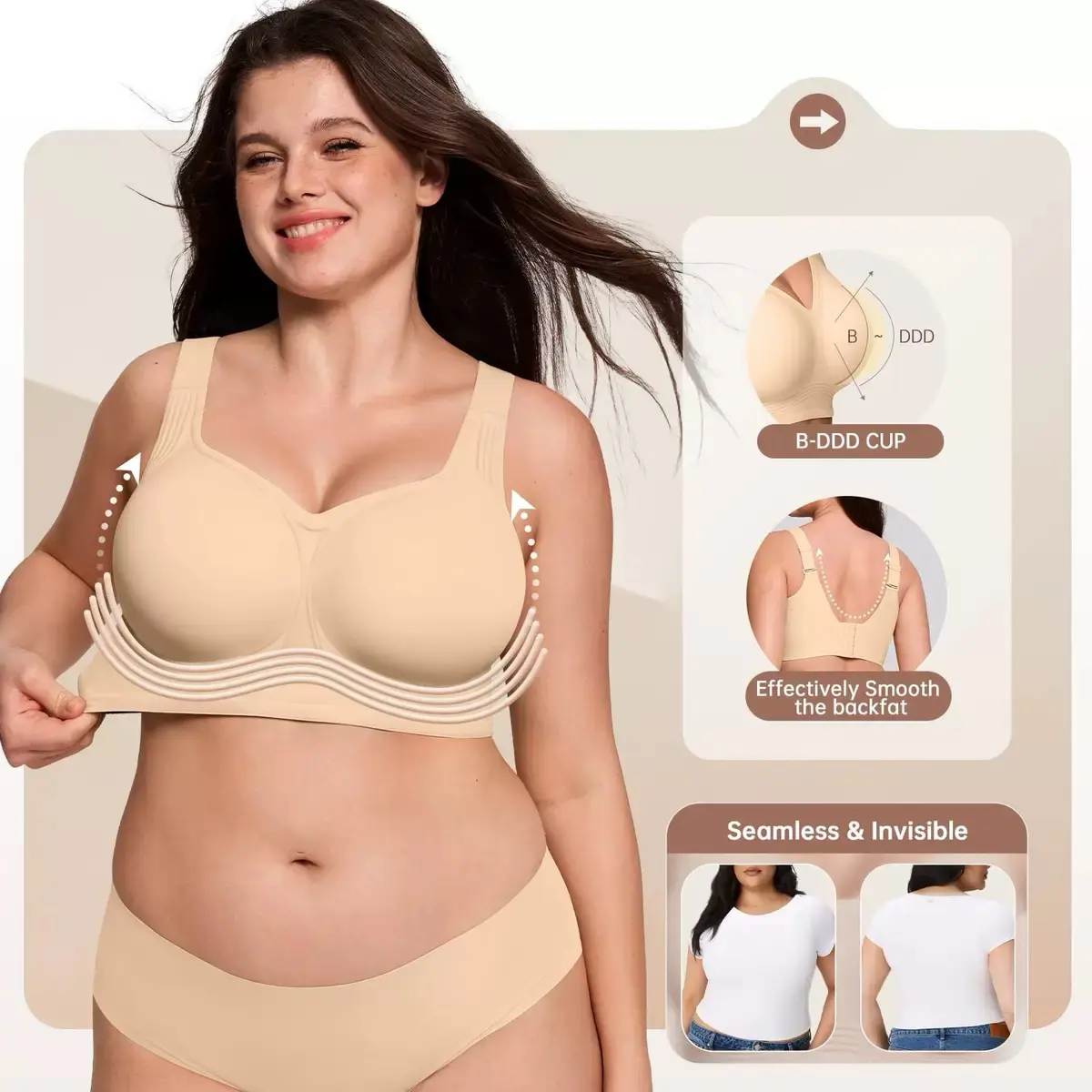 Women's Seamless Jelly Wireless Push-Up Bra - No Underwire, Buttery Soft, Full Coverage, Plain Design, Cold Wash Everyday Wear, Jelly Wireless Bra