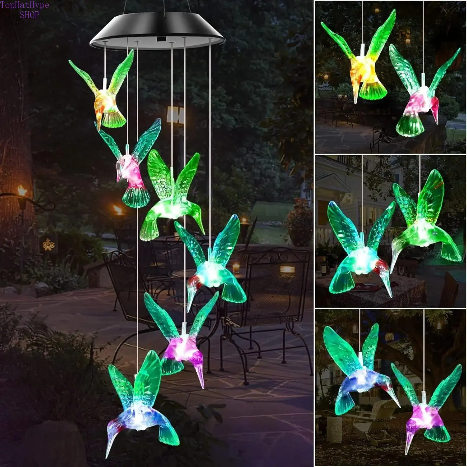 Solar Powered Hummingbird Wind Chime – Color Changing LED Light Hanging Decor, Waterproof Outdoor Wind Chime, Beautiful Glowing Decoration for Garden, Patio & Yard, Warm Memorial Sympathy Gift for Loved Ones