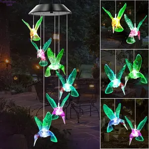 Solar Powered Hummingbird Wind Chime – Color Changing LED Light Hanging Decor, Waterproof Outdoor Wind Chime, Beautiful Glowing Decoration for Garden, Patio & Yard, Warm Memorial Sympathy Gift for Loved Ones