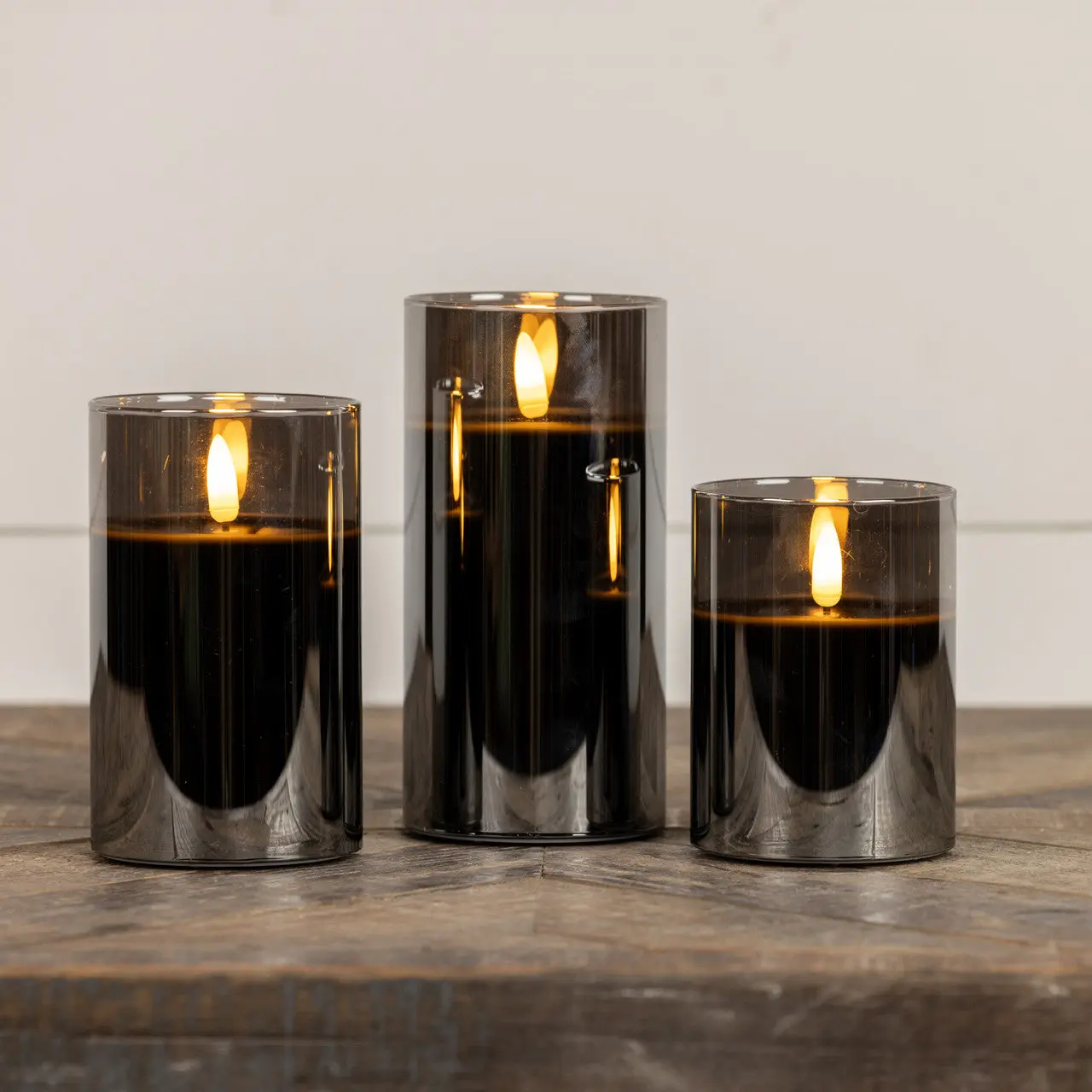 BLACK GLASS 3D FLAMELESS CANDLE WITH TIMER