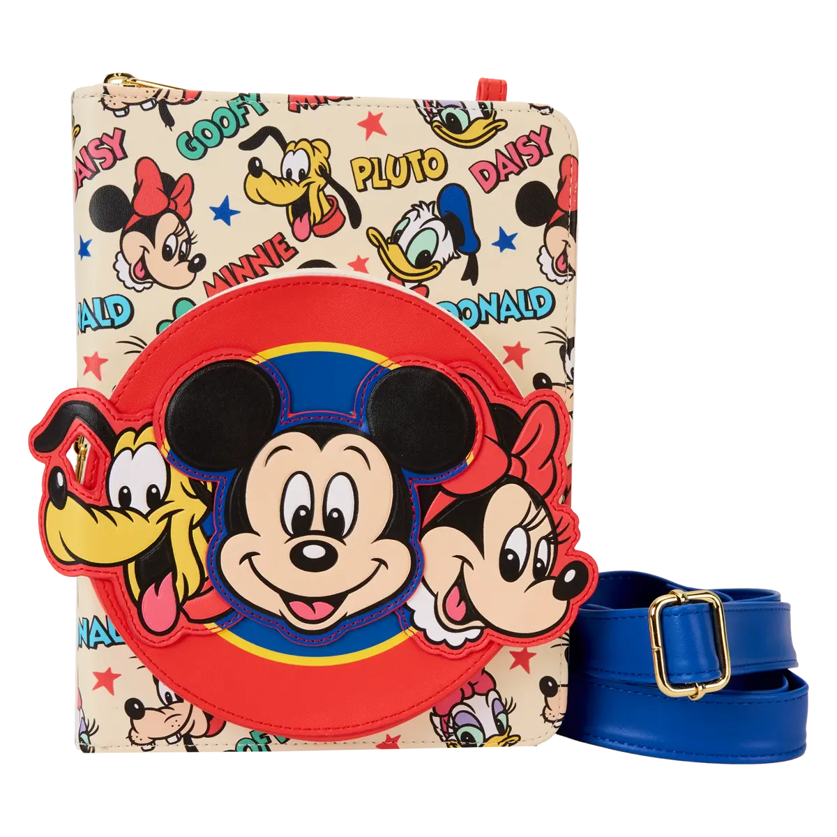 Mickey & Friends Classic Print Refillable Stationery Zip-Around Crossbody Journal, Polyurethane Crossbody Bag with Zip Compartment