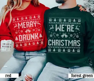 [Couple Matching] Ugly Christmas Sweater Couple, Funny Matching Christmas Sweater, Merry Drunk Were Christmas, Couples Christmas Sweatshirt, Ugly Xmas Party