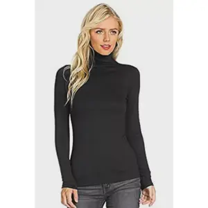 Women's Turtleneck Long Sleeve Jersey Top Black or Grey