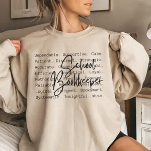 School Bookkeeper Words shirt, Bookkeeper T-Shirt or Sweatshirt, Gift for Bookkeeper shirt Cotton Crewneck Fabric Fit Womenswear Bottom