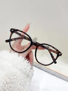 Cute Round Frame Tortoise Pattern Eyeglasses, Anti-blue Light Eyeglasses for Women & Men, Fashion Eyeglasses for Work, Perfect for Student Daily Use, Tortoiseshell Glasses