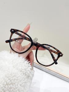 cute round frame brown tortoise pattern eyeglasses, anti-blue light eyeglasses for women & men, fashion modern eyeglasses for work, perfect for student daily use