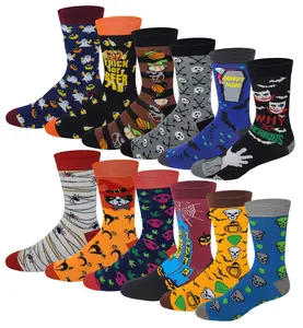 Men’s Halloween Dress Socks | Assorted Spooky Designs | 12-Pair Pack