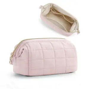 Makeup Bag, Puffy Padded Travel Cosmetic Organizer for Women, Wide-Open Makeup Case for Toiletries, Accessories, and Brushes