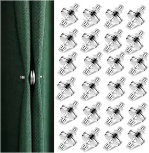 24-Pair Curtain Magnetic Clips – Silver Magnet Buckles to Prevent Light Leaks, Curtain Weights for Home, Bedroom, Bathroom, and Office (0.8 x 0.6 in)