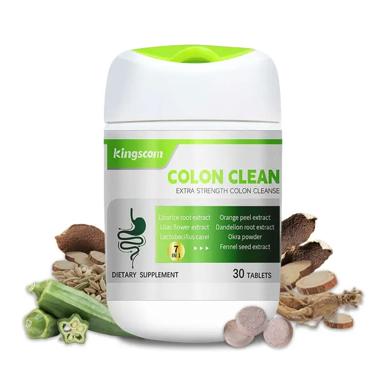 Kingscom Colon Clean Extra Strength 15 Day Cleanse Gut and Colon Support Caffeine Free with Okra Powder ,Dandelion Root & Orange Peel 30 Capsules,made