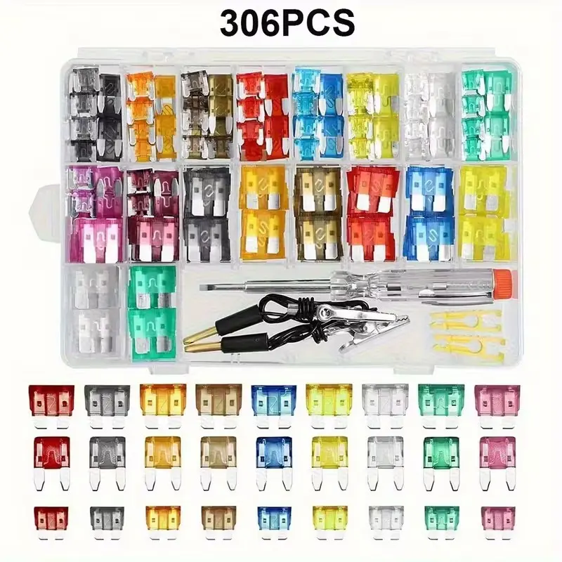 306pcs Car Fuse Assortment Kit, Standard, Mini and Low-Profile Automotive Blade Fuses with Fuse Puller and Circuit Tester, Mixed Vehicle Fuses for Cars, Trucks, SUVs, Boats, Marine and RVs