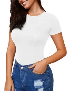 Women's Shapewear Short Sleeve Jumpsuit, No Padding Design, Basic Casual Round Neck T-Shirt, Perfect for Daily Wear, Fit, Spring Summer Fall Winter, Underwear