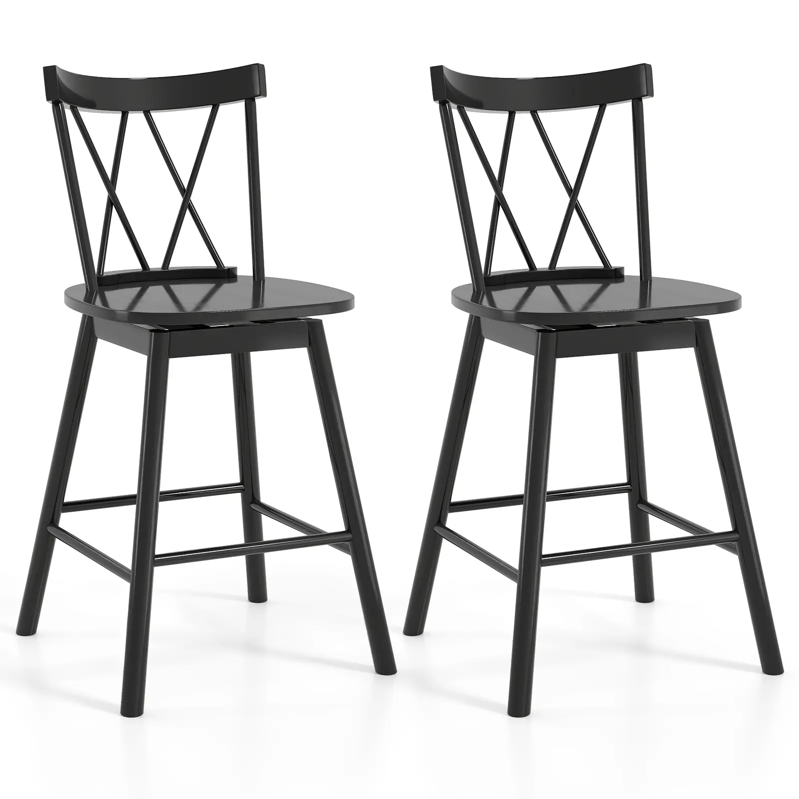 COSTWAY - Set of 2 Windsor Bar Stool with Ergonomic Backrest and Footrests-24 inches