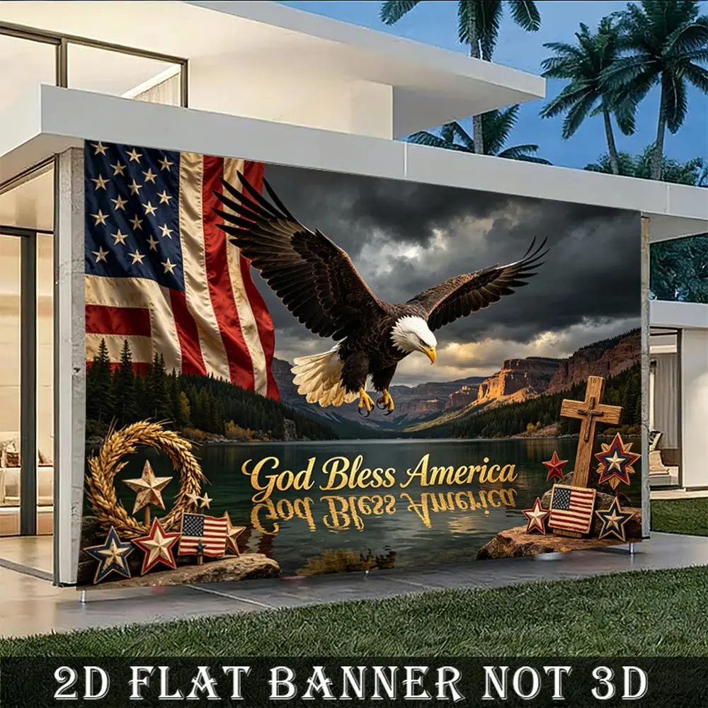 1PC,2D Flat Backdrop American Festival Decoration Backdrop, Independence Day/ National Day Theme Backdrop with Eagle and Stars - Stripes Elements, Outdoor & Indoor Party Decoration Backdrop, Scene