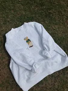 Pearl Grey Classic Teddy Bear Golf Embroider Mockneck Sweatshirt