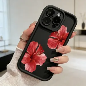Hibiscus Blooms Pattern TPU Phone Case for iPhone 17 16 15 14 Pro Max 13 12 11 Air XR XS Plus Shockproof Non Slip Military-Grade Protection Silicone Cover Cellphone Protective Smartphone Casing