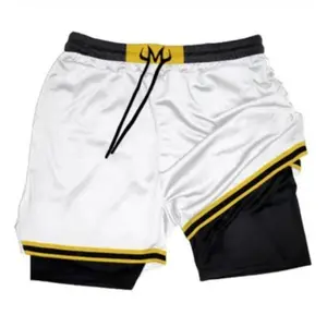 Anime performance shorts, summer double-layer beach pants, fitness training pants, yellow and black border sports swimming shortsRAIMENTRY