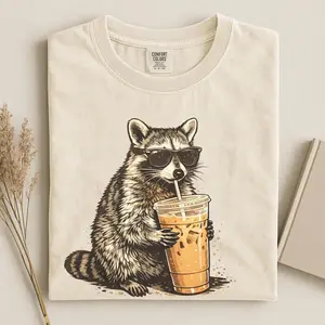 Comfort Colors Raccoon Iced Coffee Shirt, Funny Animal Graphic Tee