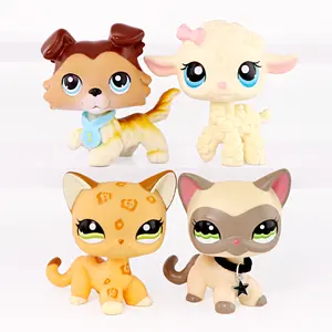 4 PCS Bobble Head Animal Figures - Collie Dog, Lamb, Leopard Cat & Siamese Cat, Collectible Mini Pet Toys with Accessories for Kids Ages 4+