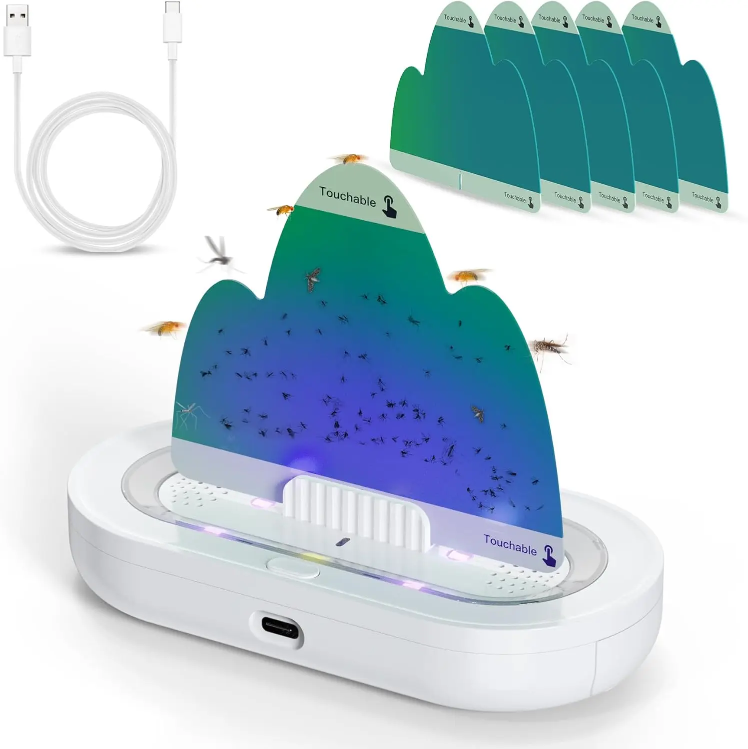Portable Wireless Double Sided Fly Trap Outdoor Mosquito Trap Fly Repeller Multi-Active Indoor Exterminator with Bait Box for Garden Deck Lawn Camping