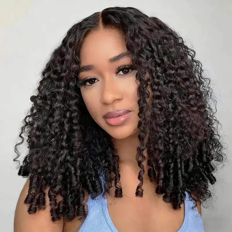 Mscoco Human Hair V part Burmese Curly Wig With Spiral Curly Ends Flip Over #Summersale