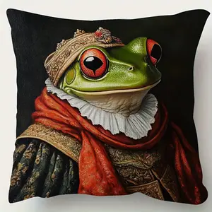 2D Flat - A Double-Sided 1pc 2D Flat Renaissance-Style Frog Art Decorative Pillow Cover Made of Plush, Featuring a Whimsical Animal Design in Noble Attire, Suitable for Decorating Sofas, Living Rooms, Or Bedrooms And Offices. The Sizes Available Are