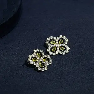 Clover Stud Earrings for Women Lucky Four Leaf Cubic Zirconia Dainty Hypoallergenic Ear Studs for Daily Wear & Anniversary Gift
