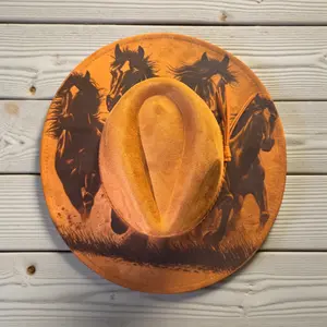Engraved Cowboy Hat with Running Horses | Western Horse Hat | Rustic Ranch Cowboy Hat | Horse Lover Gift | Custom Western Hat