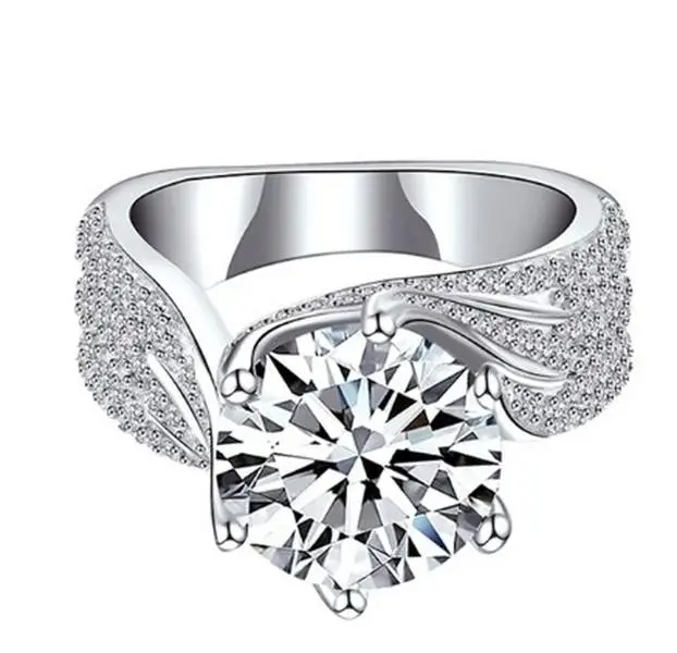 5Carat Luxury Synthetic Engagement Ring。Silver Round CutSolitaire Cubic Zirconia Engagement Ring HaloPromise Ring