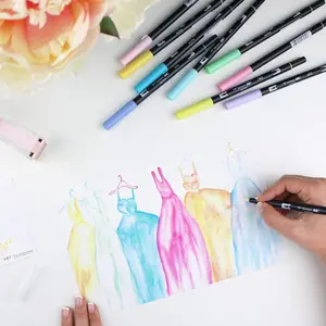 Tombow Pen Set, Dual Brush, 5-3/5"Wx8-9/10 Lx1/2 H, 10/Pk, Ast (TOM56187)