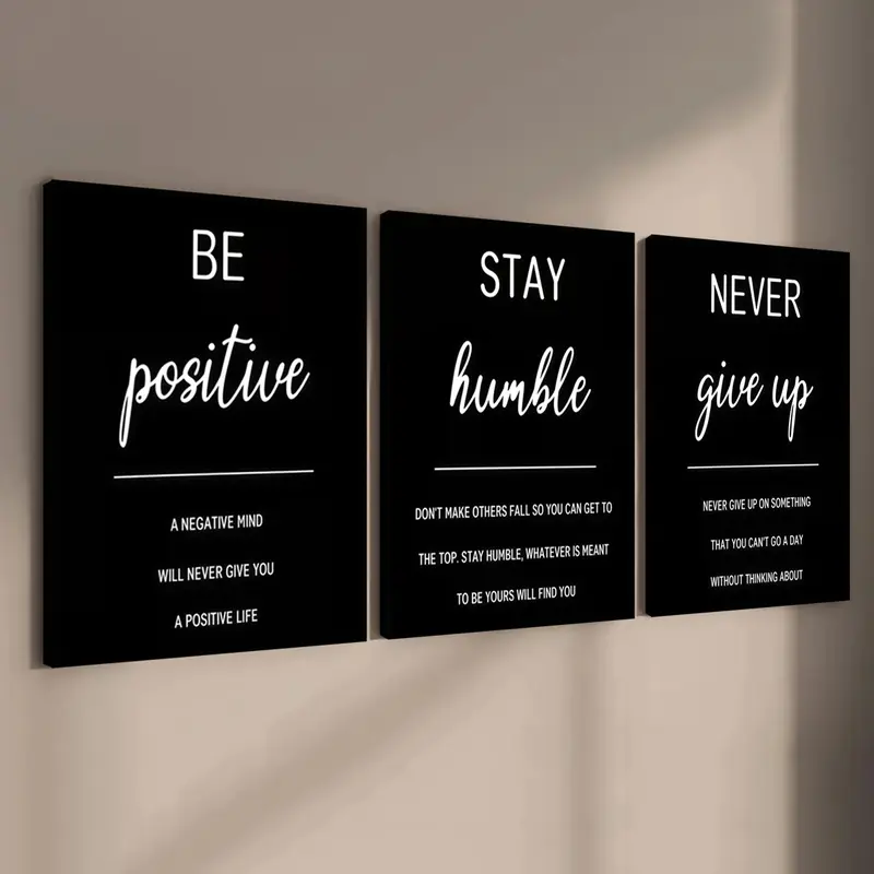 3-count wooden frame canvas, black and white minimalist inspirational short sentence three-piece decorative poster, high-end office poster, home decoration, family poster, modern wall art, Hanging Wall Art, Modern home decoration, Decoration Items