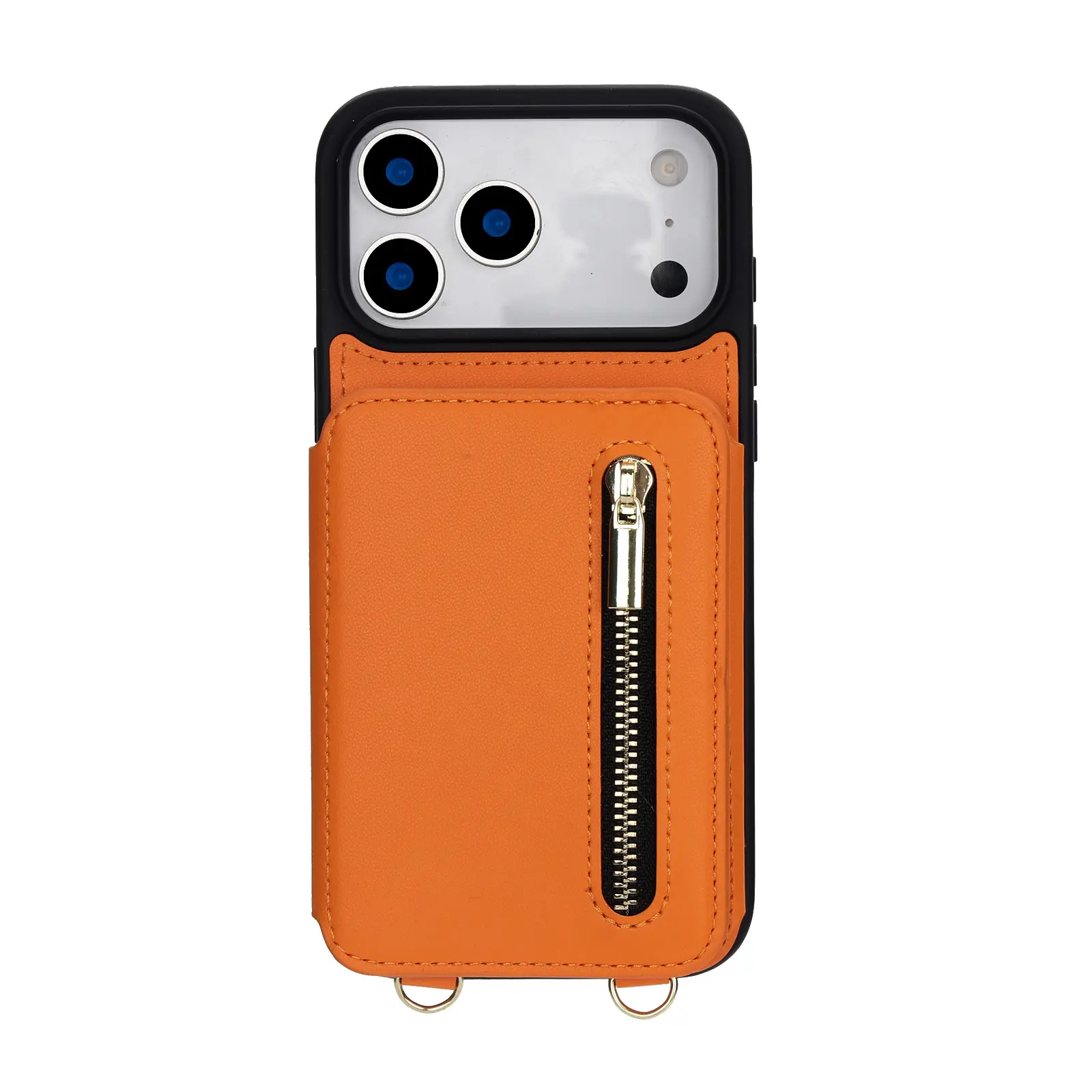 Premium Leather Crossbody Wallet Case for iPhone 17 Pro Max,16 Pro,16 Pro Max,16 Plus - RFID Blocking,Zipper Cash Pocket,6 Card Slots,Kickstand,Detachable Shoulder Strap - Orange lanyard