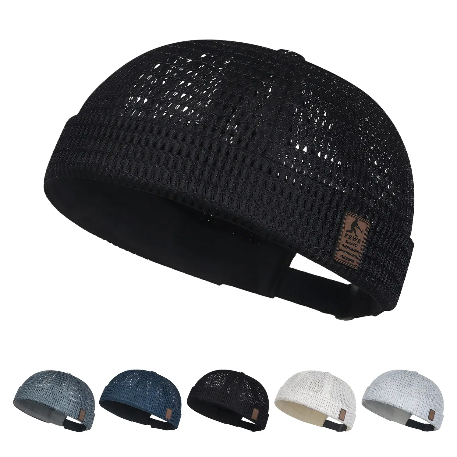 Men's Breathable Brimless Hat, Skull Cap Brimless Hat Docker Cap, Cooling Mesh Cycling Running Hat for Men Women, Mesh Brimless Cap with No Brim for Outdoors